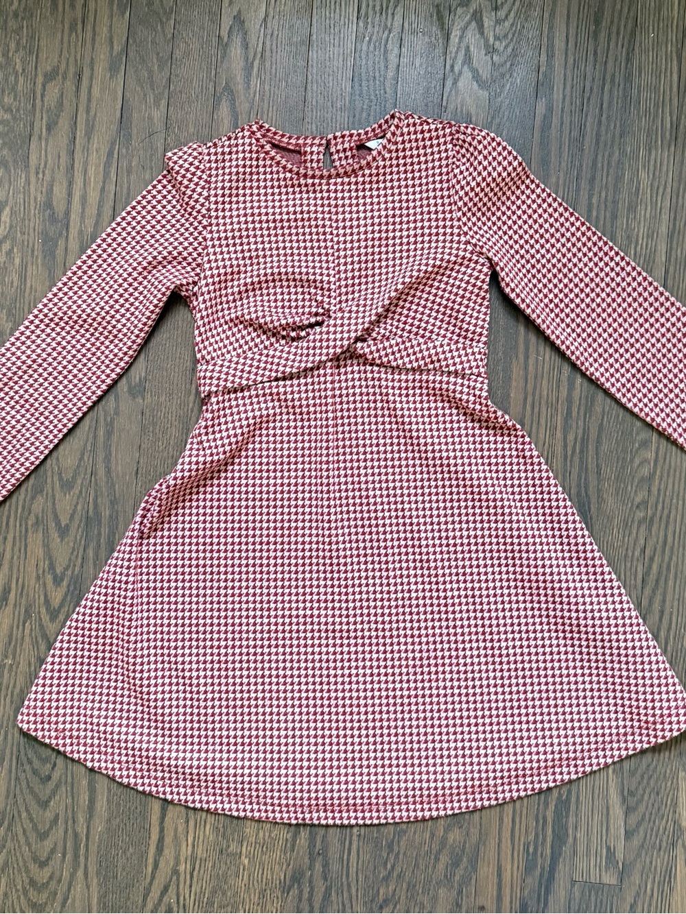 Size 8 Girls Mayoral - Red, beige and brown Houndstooth Flare Dress